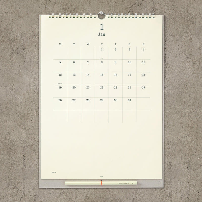MD Paper Wall Calendar 2026, Midori, stationery design