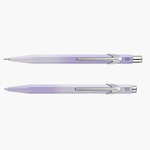 Caran dAche aluminium ballpoint pen and mechanical pencil set – Blooming Lavender, stationery design, Caran d'Ache