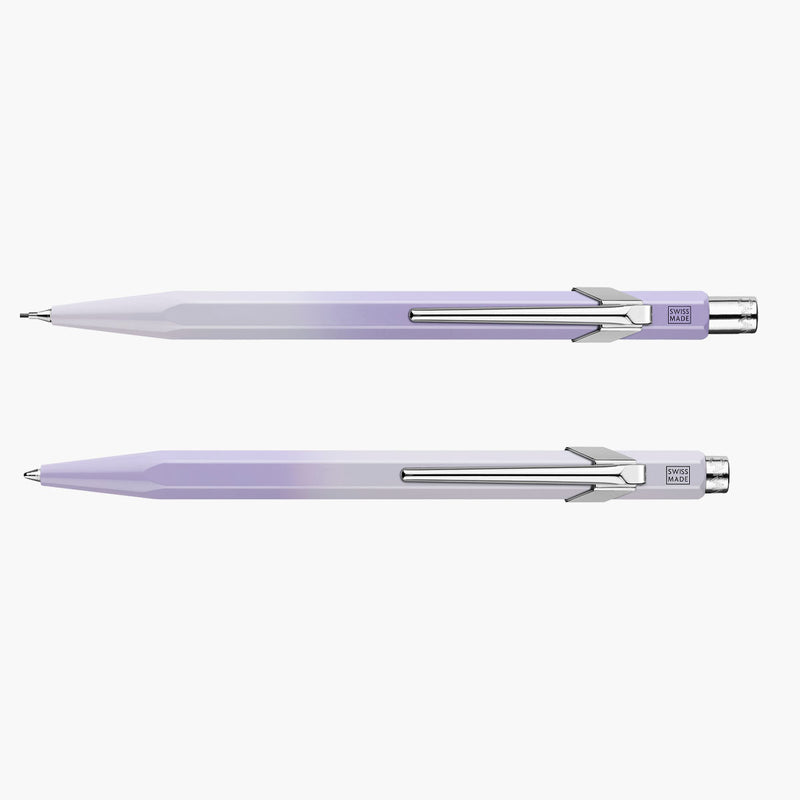Caran dAche aluminium ballpoint pen and mechanical pencil set – Blooming Lavender, stationery design, Caran d'Ache