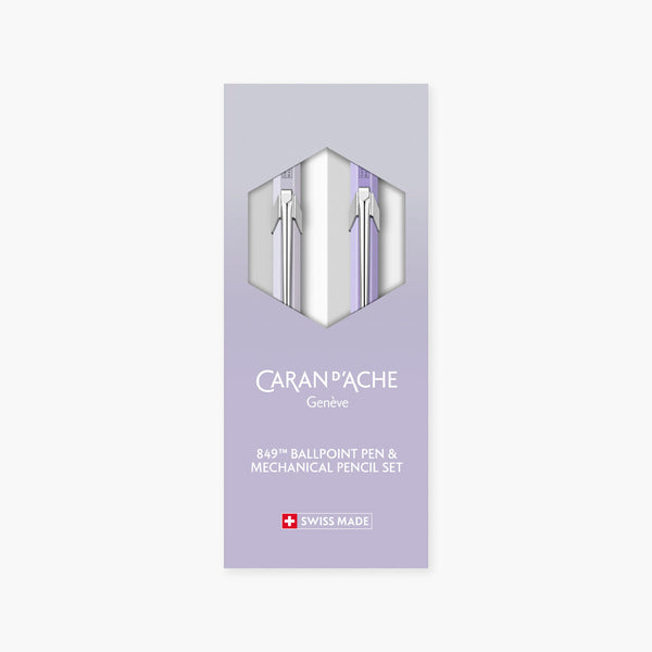 Caran dAche aluminium ballpoint pen and mechanical pencil set – Blooming Lavender, stationery design, Caran d'Ache