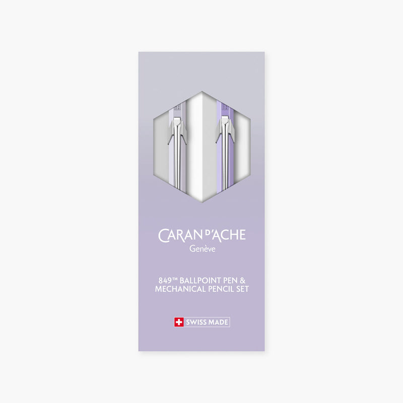 Caran dAche aluminium ballpoint pen and mechanical pencil set – Blooming Lavender, stationery design, Caran d'Ache