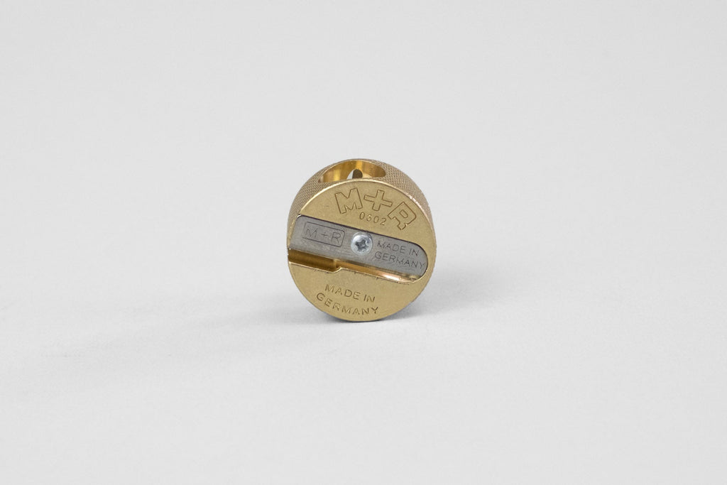 M R Sharpener Double Wedge Brass | Pen Store