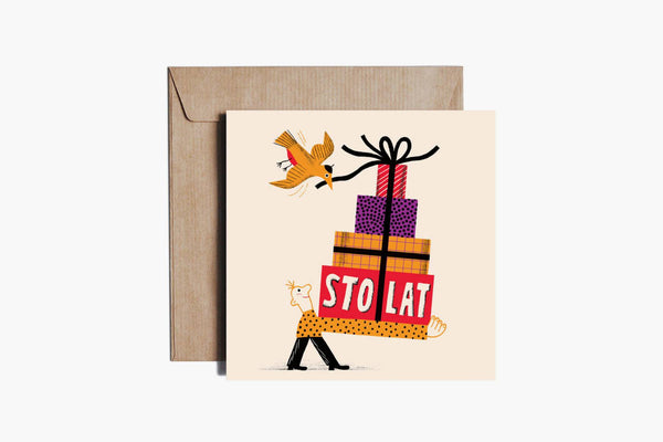 Birthday Greeting Card – Presents, PiesKot, design, stationery, home office