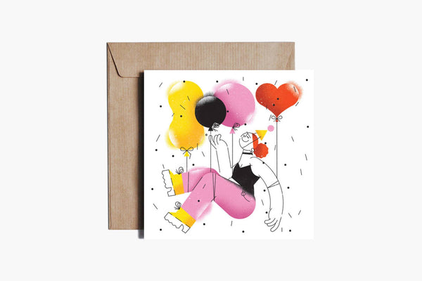 Birthday Greeting Card – Balloons, PiesKot, design, stationery, home office
