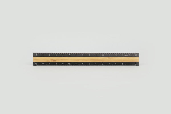 Midori Aluminium Ruler – Black with Bamboo Inlay, Midori, home office, stationery