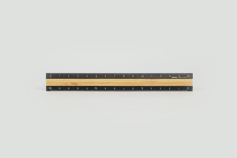 Midori Aluminium Ruler – Black with Bamboo Inlay, Midori, home office, stationery