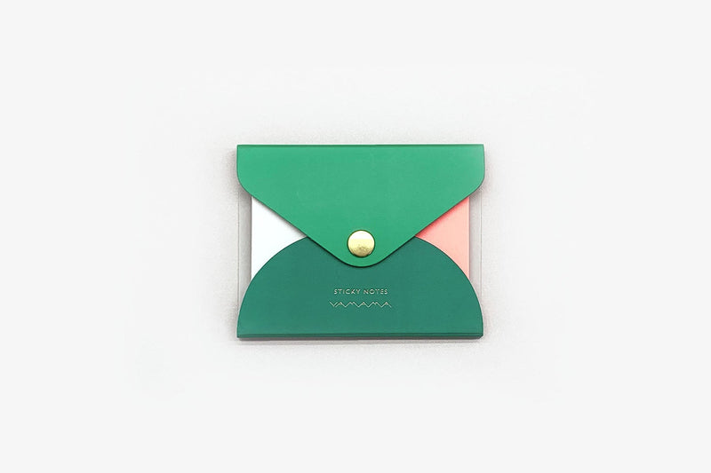 Sticky Notes in Green Wallet, Yamama, stationery design, home office