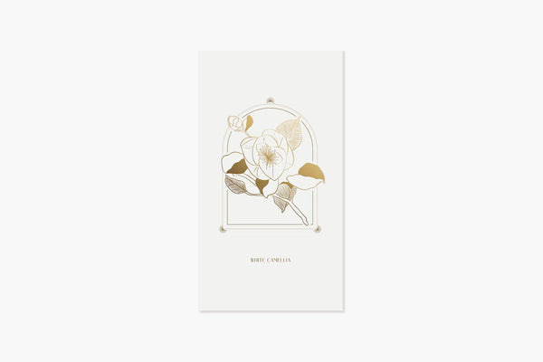 Pop-up Greeting Card – White Camellia, UWP Luxe, stationery design