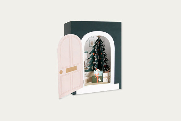Pop-up Christmas Greeting Card – Cosy Room, UWP Luxe, stationery design