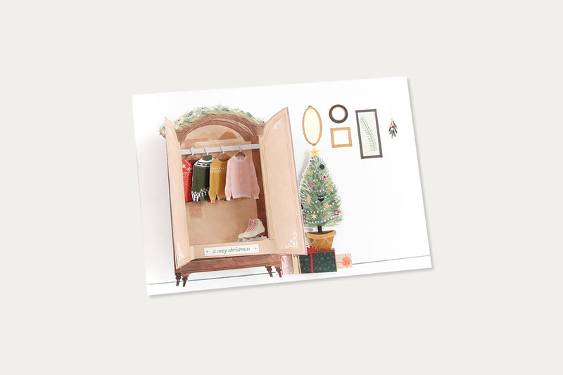 Pop-up Christmas Greeting Card – Wardrobe, UWP Luxe, stationery design